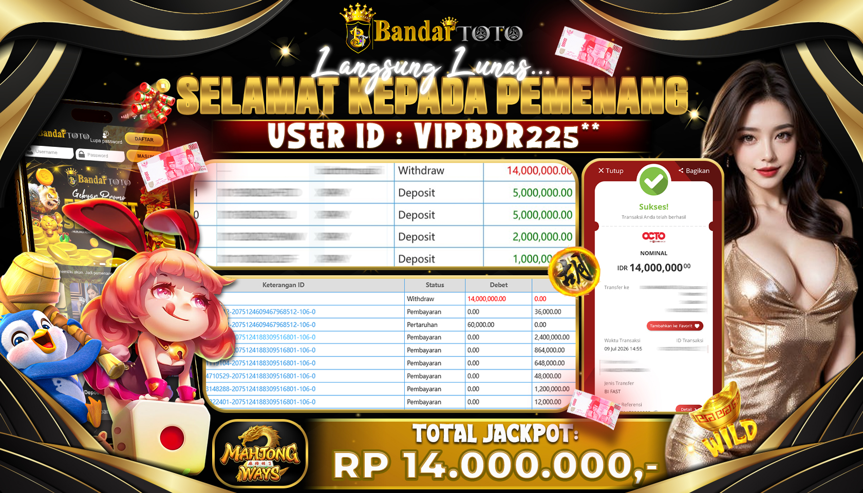 BANDARTOTO JACKPOT PG-MAHJONG WAYS 14 JUTA DIBAYAR LUNAS,-