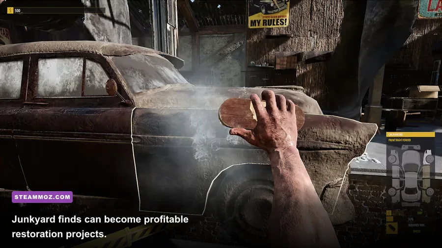 Abandoned vehicle waiting for inspection in the Car Mechanic Simulator 2015 junkyard