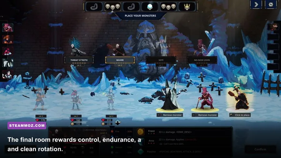 Legend of Keepers Soul Smugglers boss encounter with monsters and traps