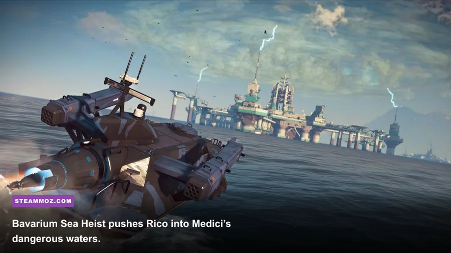 Just Cause 3 Bavarium Sea Heist DLC gameplay near the Stingray submarine base