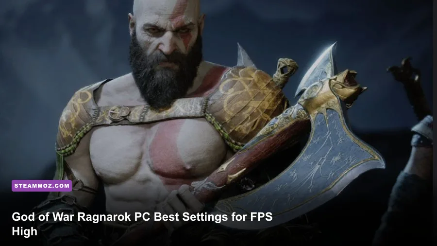 Kratos swinging the Leviathan Axe in God of War Ragnarok on PC