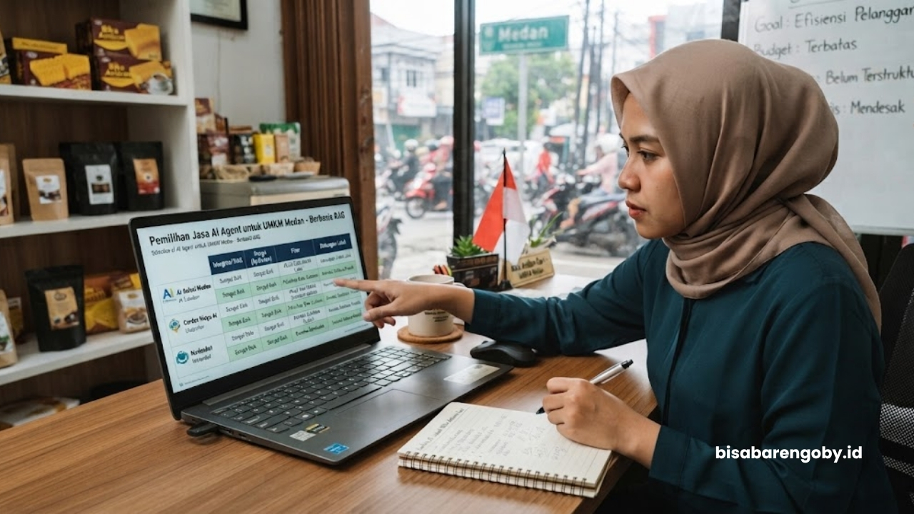 Pemilik bisnis menyeleksi jasa AI Agent untuk UMKM di Medan berbasis RAG