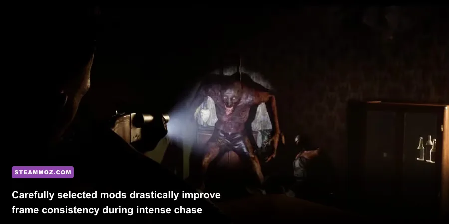 A terrifying werewolf creature stalking outside the Hackett cabin in The Quarry