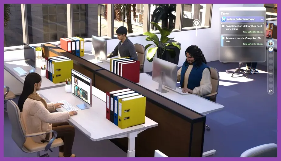 InZOI character working in an office career role