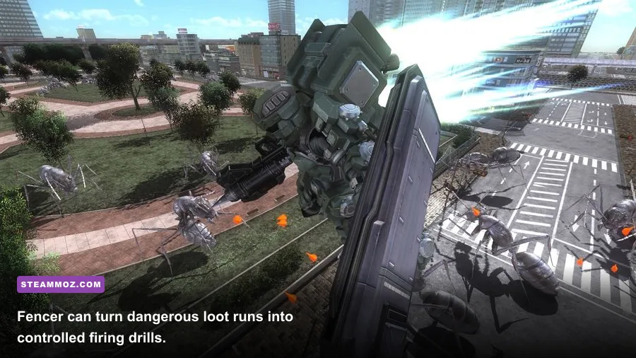 Earth Defense Force 5 Fencer using heavy weapons during an Inferno mission