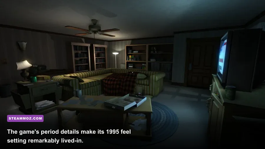 A 1990s bedroom filled with cassette tapes and posters in Gone Home