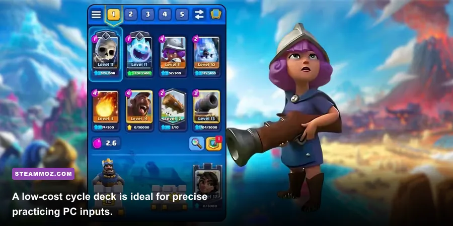 Clash Royale cycle deck featuring Hog Rider, Fireball, Cannon, and Ice Spirit