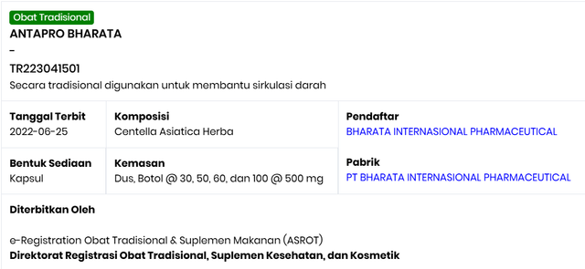 Sertifikat BPOM TR223041501