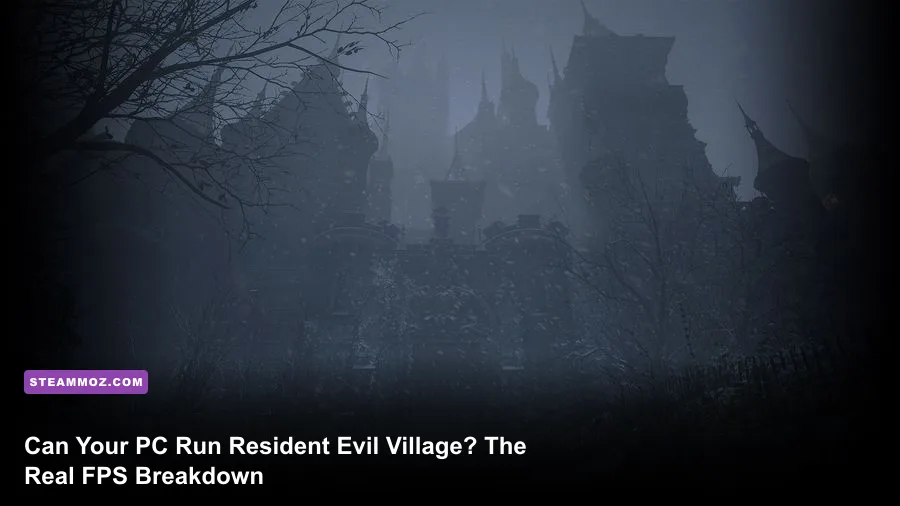 Resident Evil Village castle in the snowy mountains