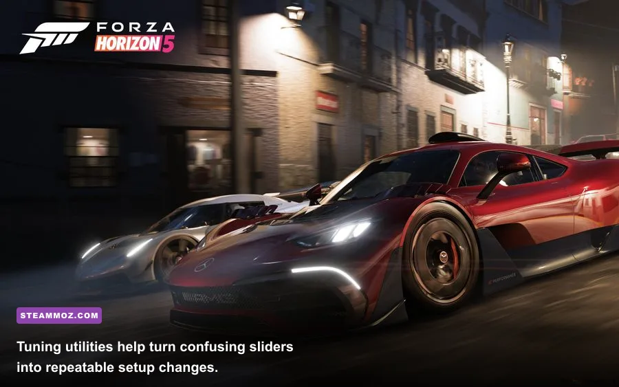 Forza Horizon 5 tuning menu showing suspension differential and gearing adjustments