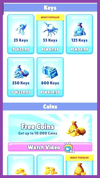 Subway Surfers shop interface displaying character unlock prices