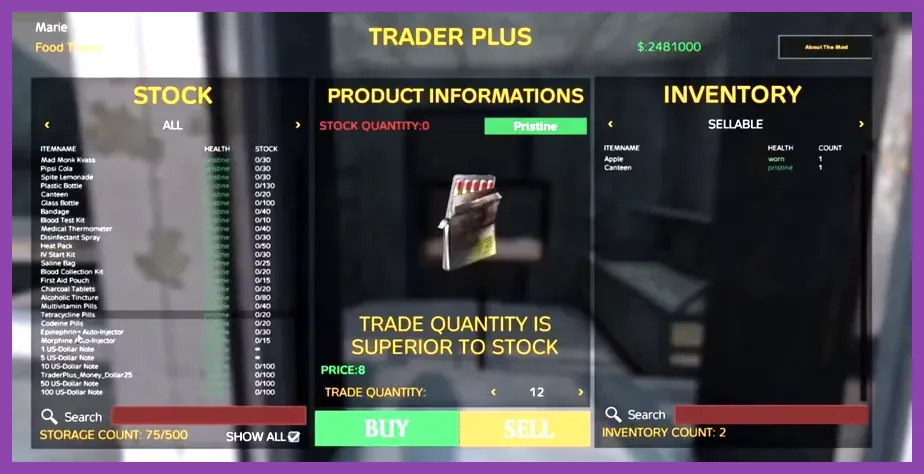 DayZ player delivering weapons and supplies to a modded trader base