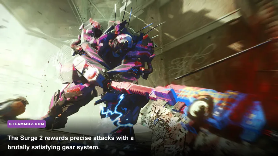 The Surge 2 protagonist targeting an enemy limb in Jericho City