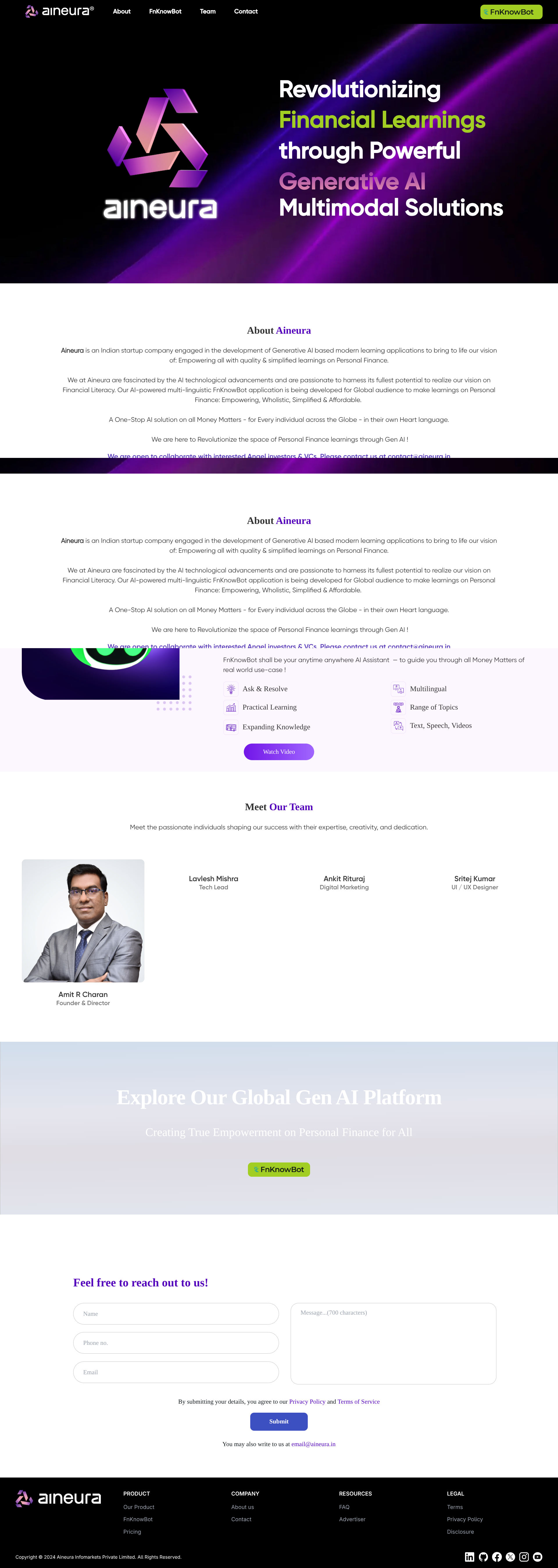 Aineura — AI-Powered Financial Learning Platform (Corporate Site) preview