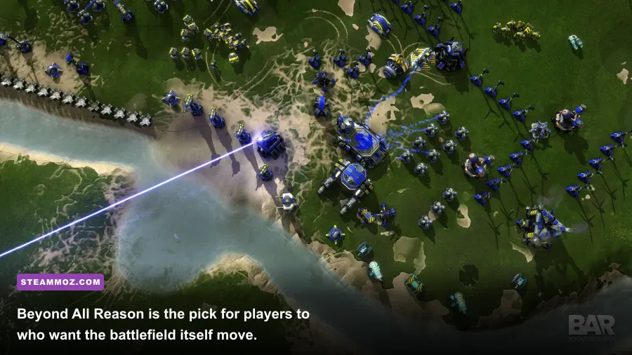 Beyond All Reason real-time strategy battlefield with factories radar and large armies