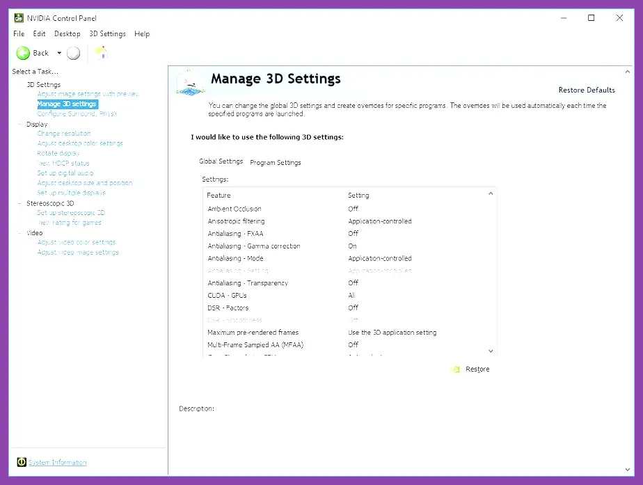 Nvidia Control Panel settings for performance
