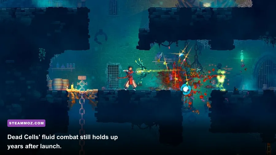 The Beheaded fighting enemies in Dead Cells castle level