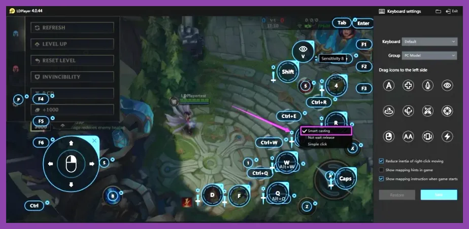Smart cast keymapping layout for League of Legends Wild Rift on PC