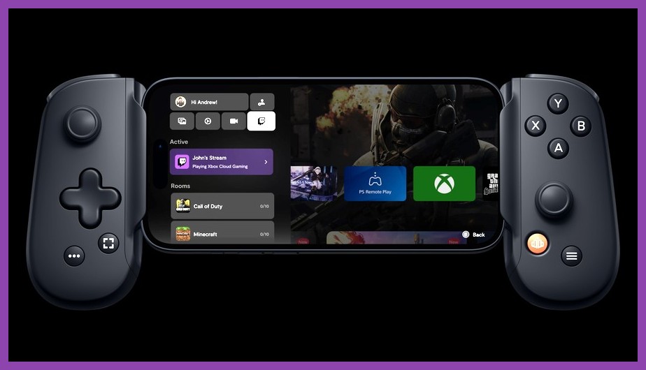 Screenshot of the Backbone One app overlay on iOS showing game library