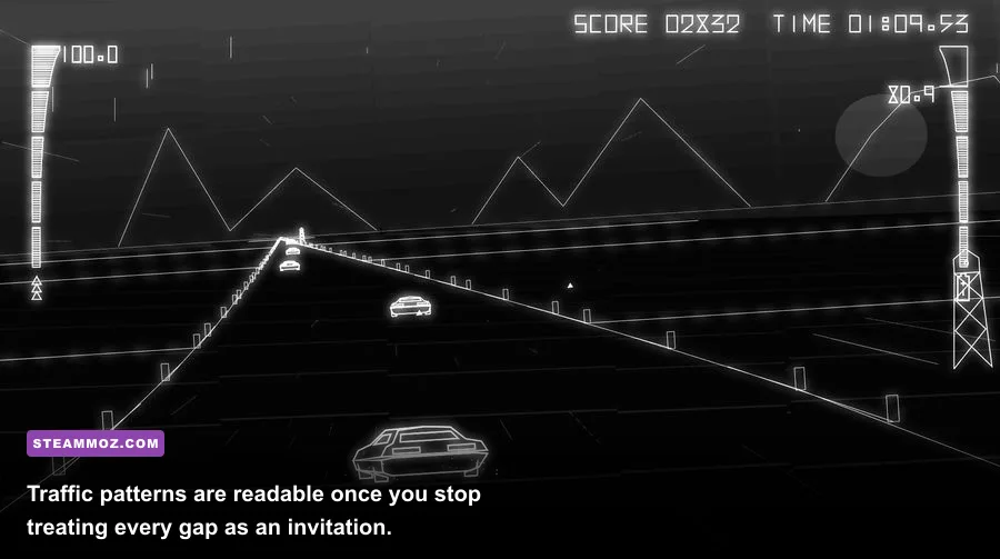 Byte Driver car avoiding traffic and road hazards during a dangerous run