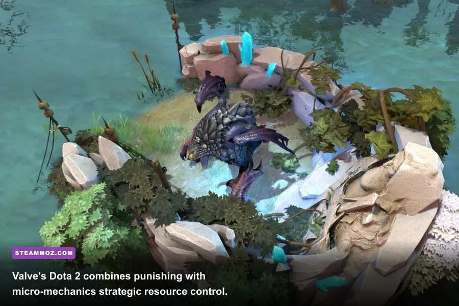 Dota 2 high ground team fight around Roshan pit with dynamic ability visual effects