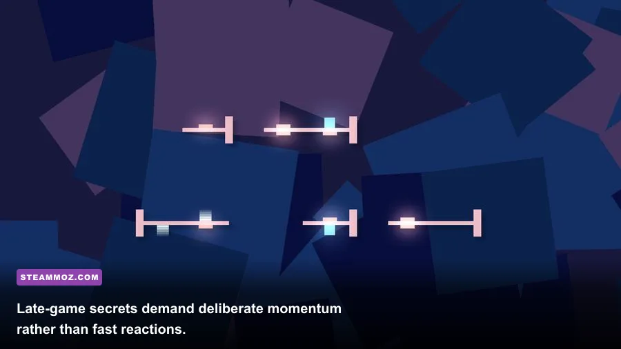 Deleveled late-game gravity puzzle room with narrow platforms