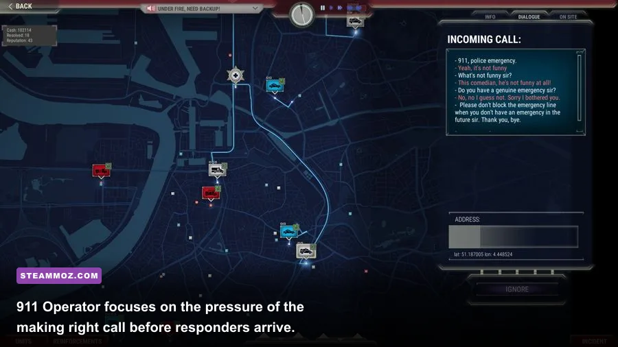 911 Operator dispatch map showing emergency units and incoming calls