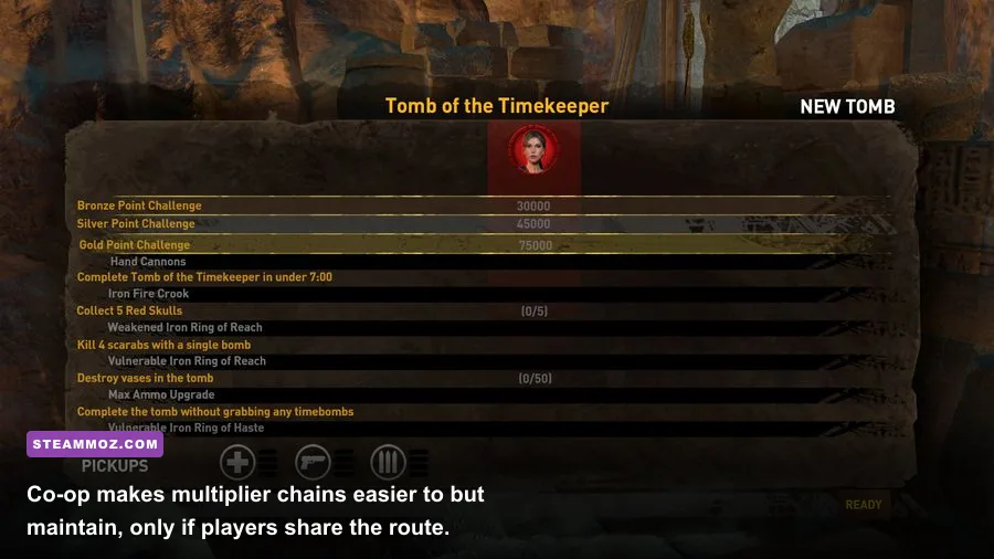 Four heroes fighting enemies together in Temple of Osiris co-op