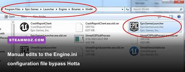 Navigating to the Hotta Engine.ini configuration file on Windows