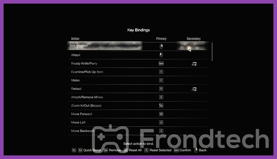 Control settings screen showing parry button mapping on PC
