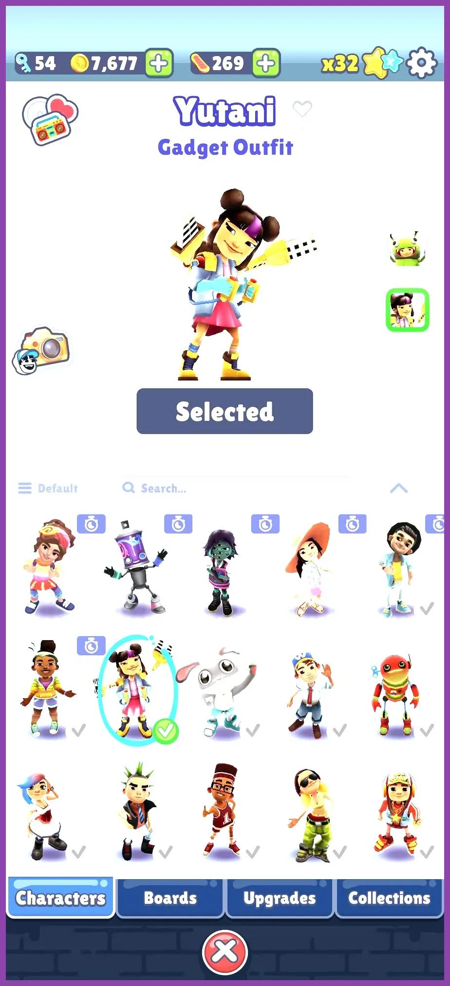 Yutani alien suit in Subway Surfers character menu