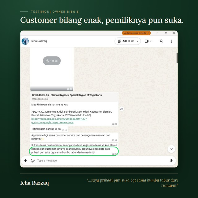 Testimoni owner bisnis Rumavin 4
