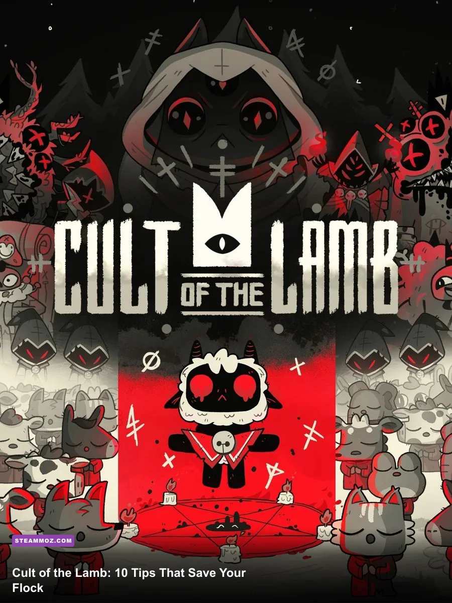 Cult of the Lamb cult base filled with followers around the shrine