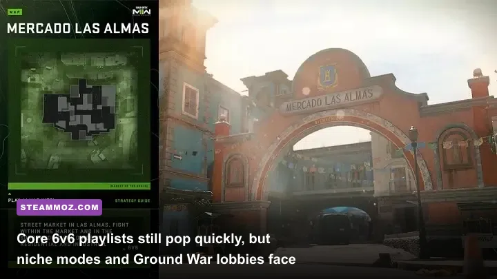 Intense multiplayer firefight around the central courtyard on Mercado Las Almas map