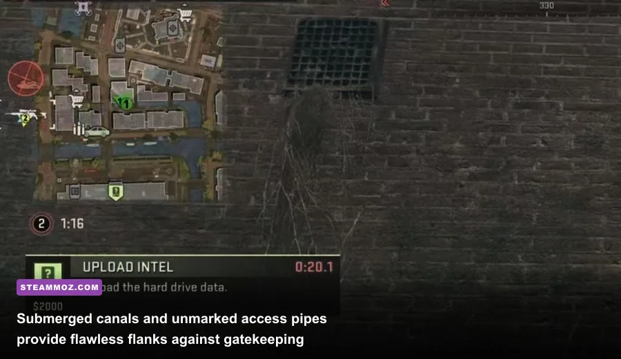 A player swimming through Urzikstan's secret flooded waterway tunnels with a rebreather
