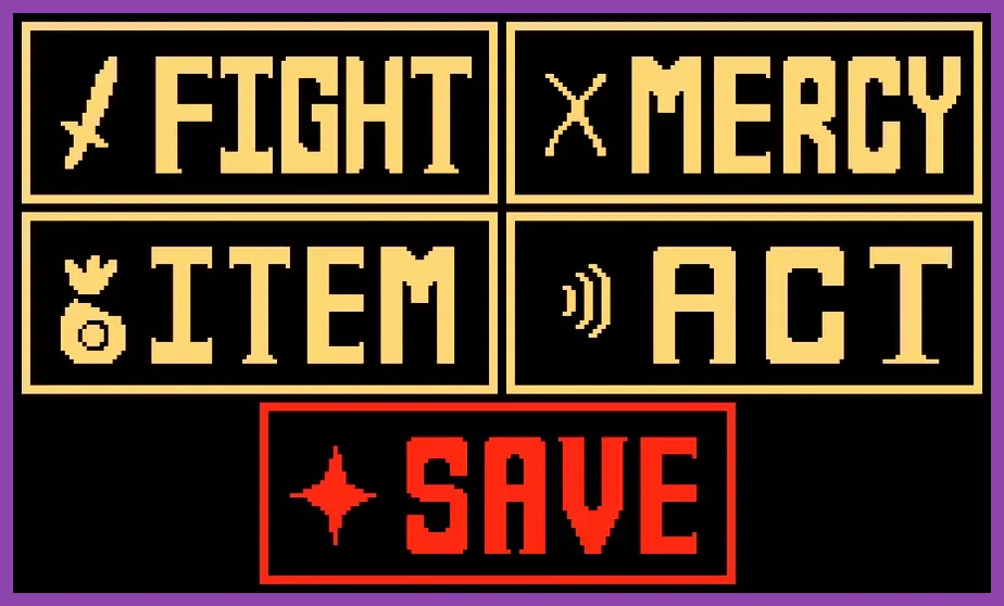 Undertale battle menu showing Fight, Act, Item, Mercy