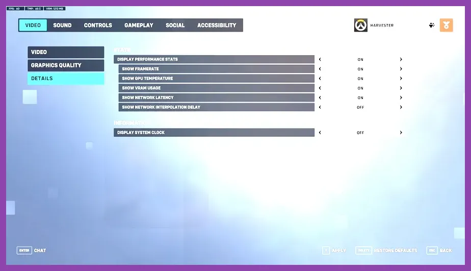 Overwatch 2 practice range with FPS counter enabled