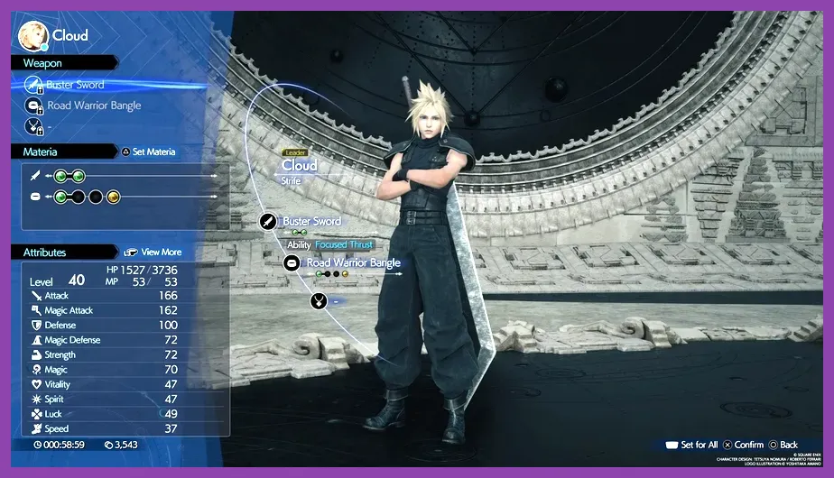 Final Fantasy VII Rebirth character Materia build loadout interface