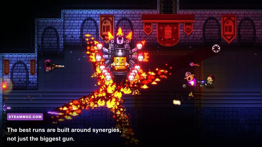 Enter the Gungeon player using a powerful weapon with item synergies