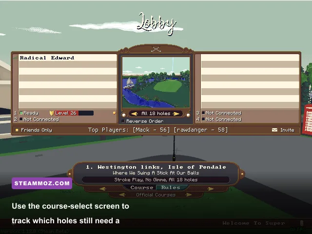 Cheap Golf course selection screen showing progress toward secret completion