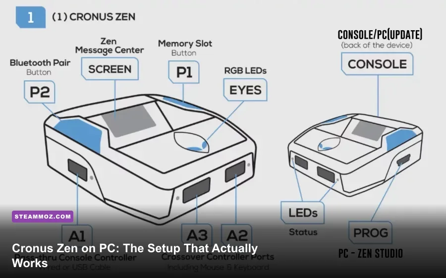 Cronus Zen connected to a PC gaming setup with a controller and monitor