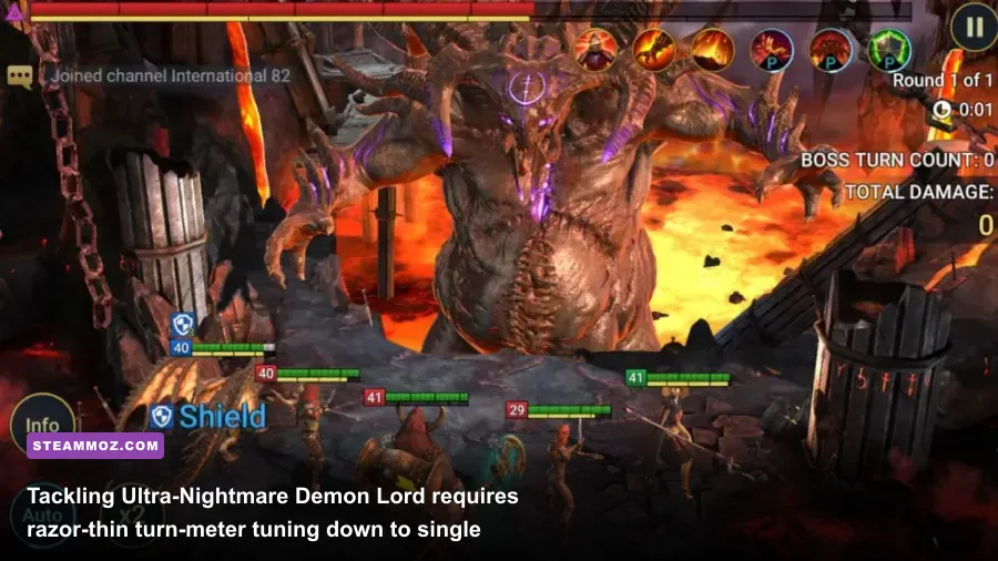 Ultra Nightmare Clan Boss fight featuring an unkillable speed tune team with Demytha