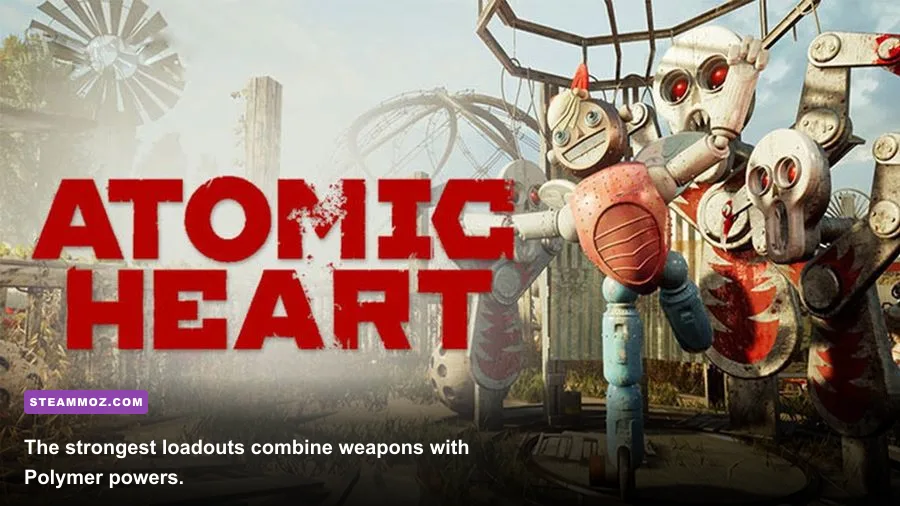 Atomic Heart combat showing Polymer Jet, Frostbite, and Mass Telekinesis abilities