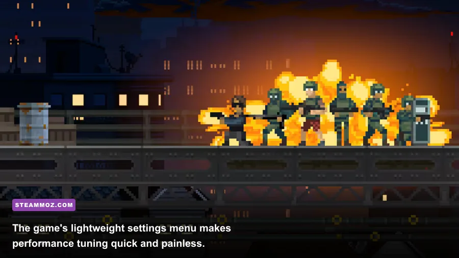 Door Kickers Action Squad PC settings menu for resolution fullscreen and graphics options