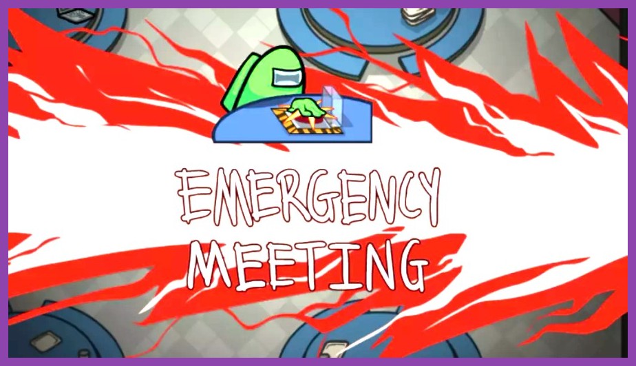 Crewmates standing around the emergency button in Among Us