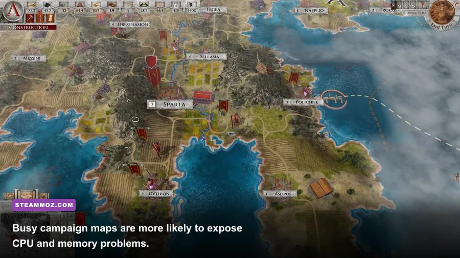 Imperiums Greek Wars campaign gameplay showing Athens Sparta and Macedon territories