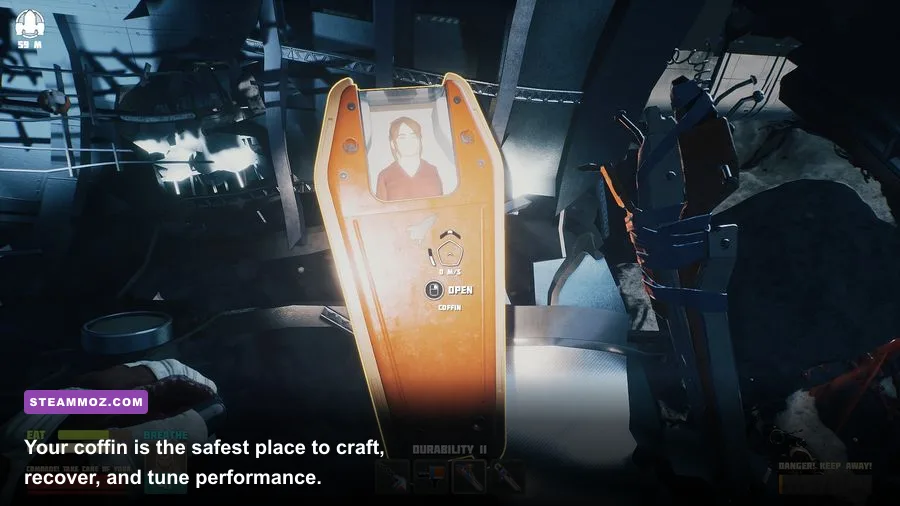 Breathedge space coffin base interior filled with survival crafting equipment