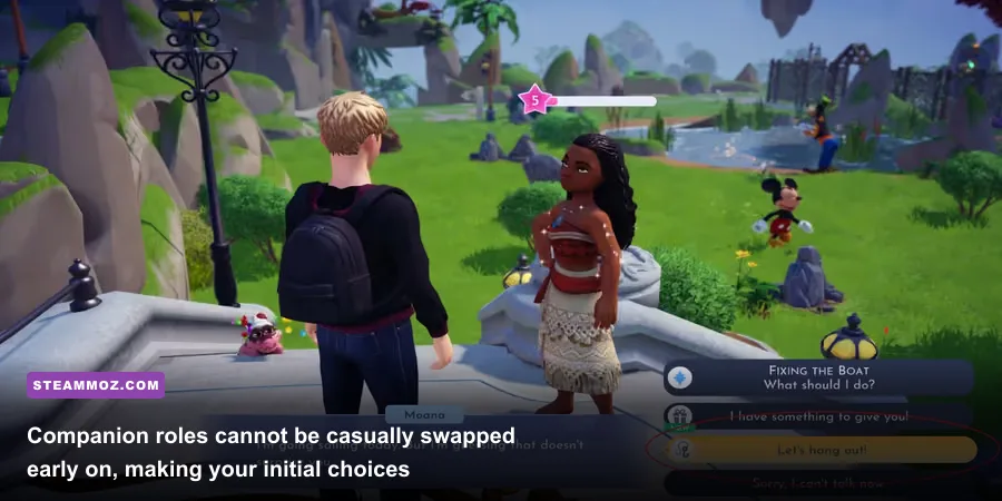 Assigning a companion role to a Disney character at Friendship level two