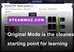 Eschatos Original Mode gameplay with the player ship surrounded by enemy fire