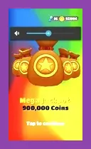 Subway Surfers 900,000 Mega Jackpot win screen displaying massive coin reward